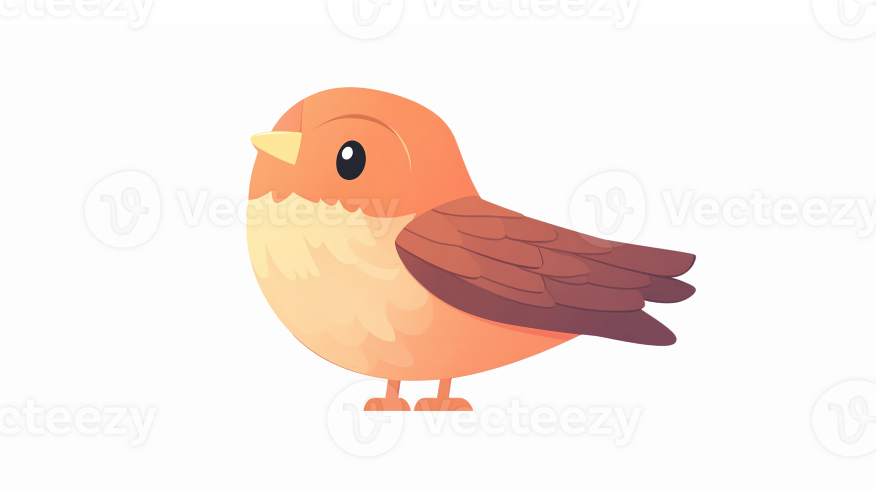Charming Cartoon Bird Character in Soft Orange Tones with Transparent Background for Design png