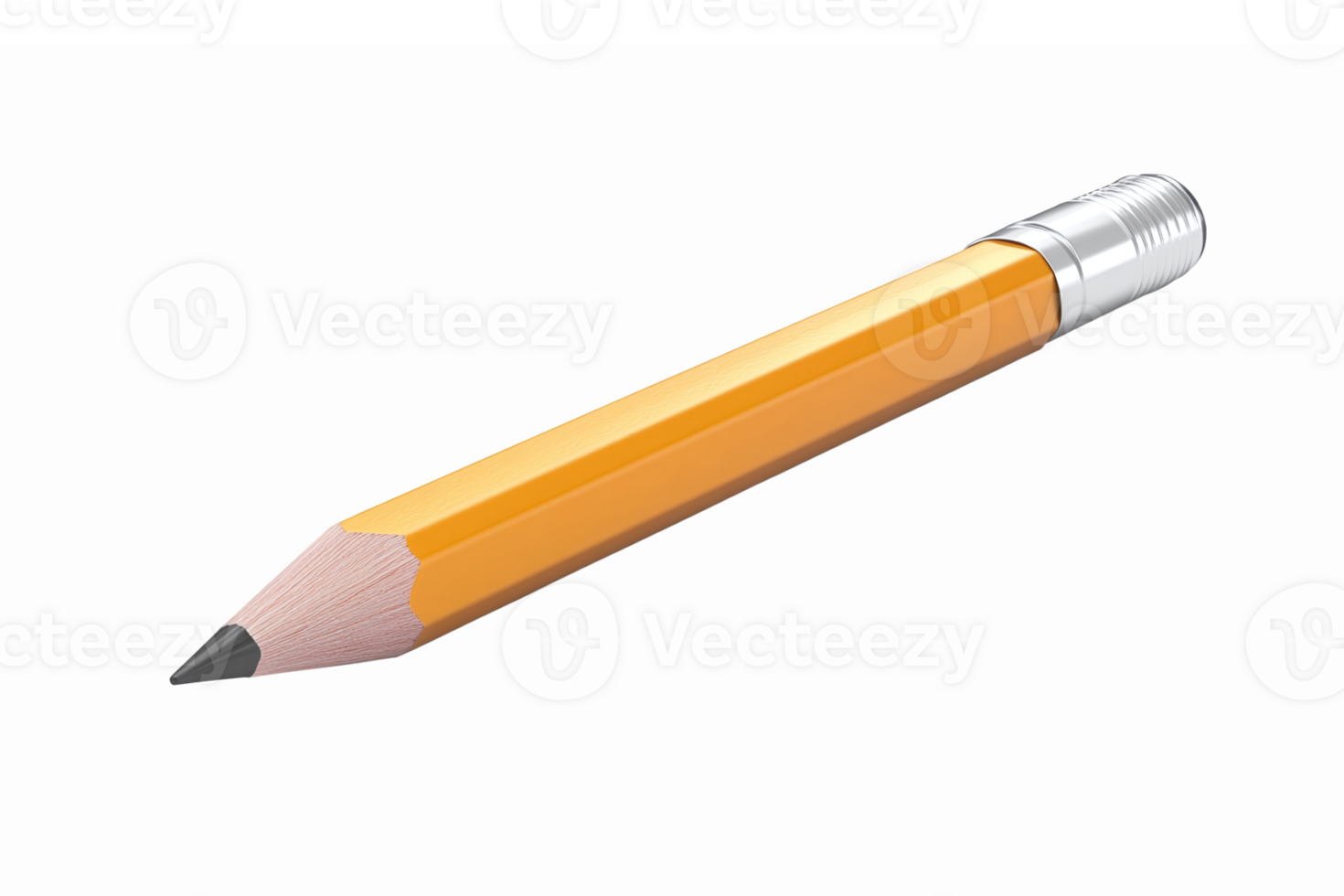 Realistic Yellow Pencil with Silver Ferrule and Graphite Tip on Transparent Background png