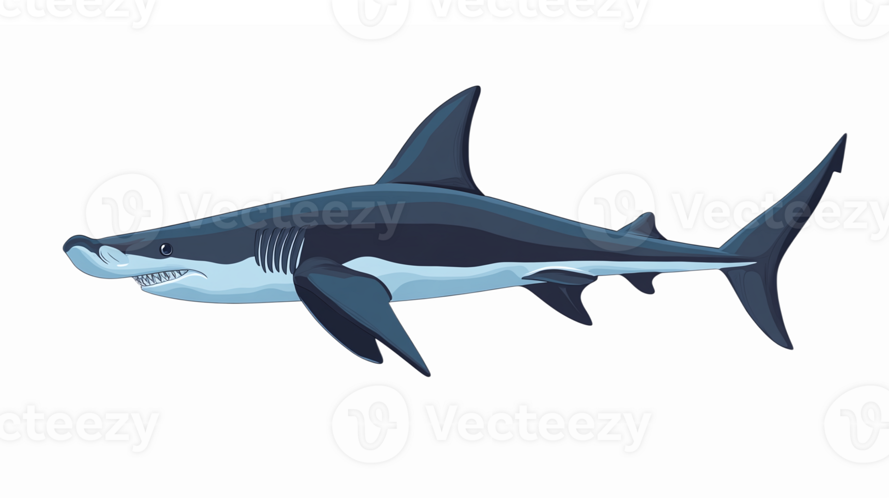 Realistic Cartoon Style Hammerhead Shark Illustration with Transparent Background png
