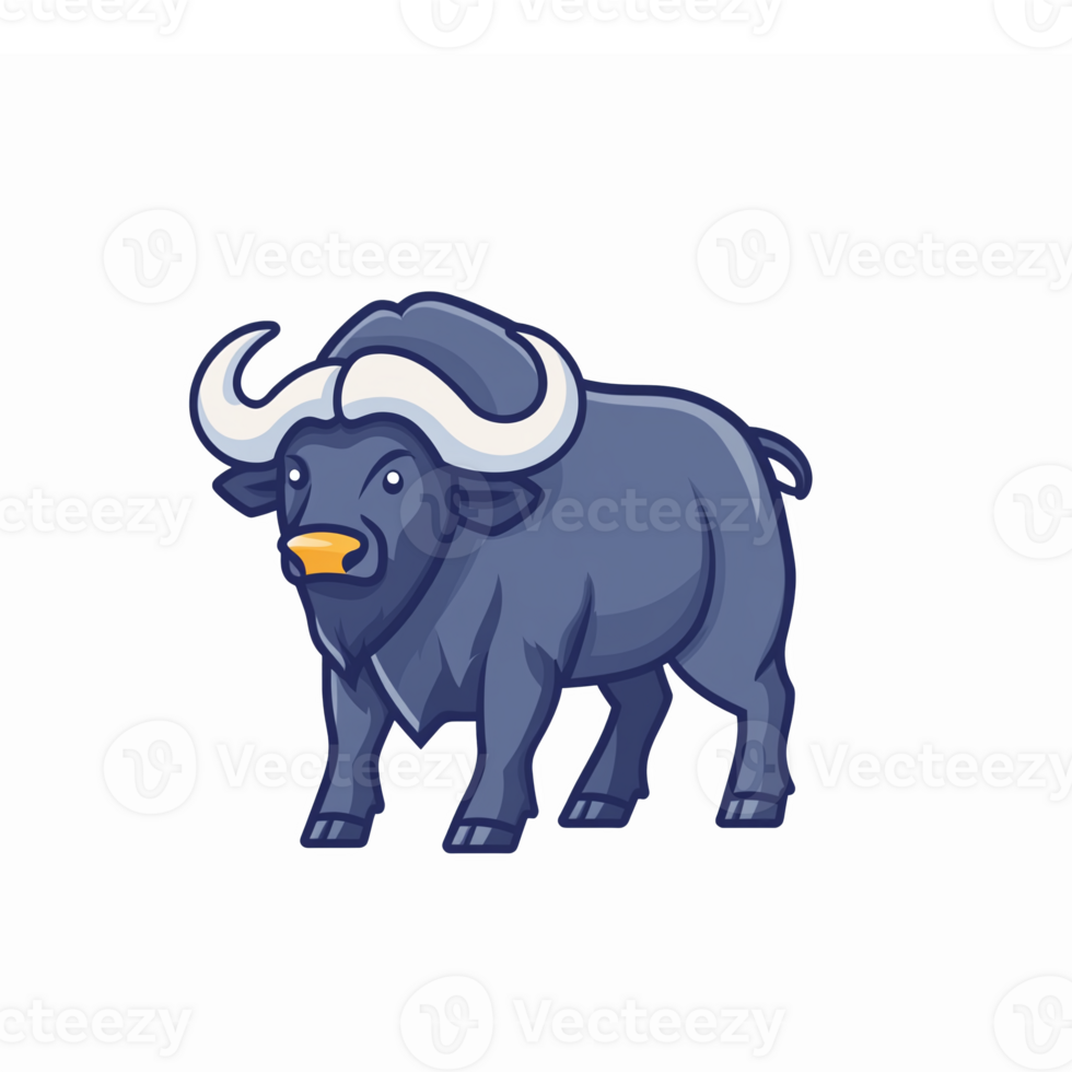 of a Cartoon Water Buffalo Facing Forward with Bold Features for Illustrative Use png