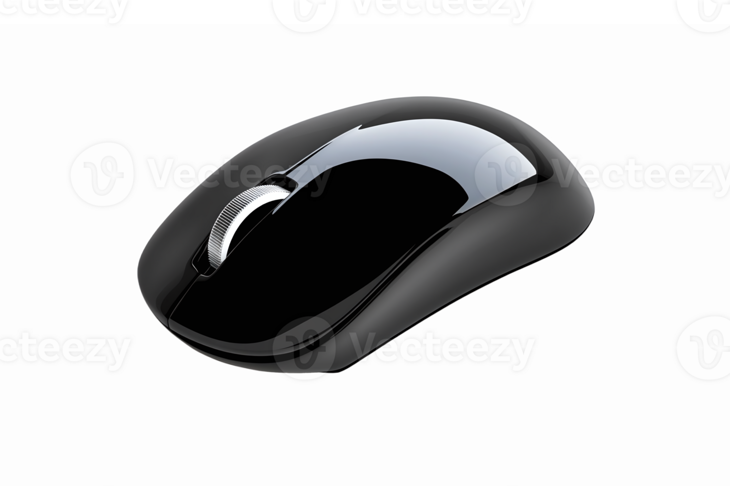 Elegant Black Wireless Computer Mouse with Smooth Surface Reflection for Modern Tech Setup png