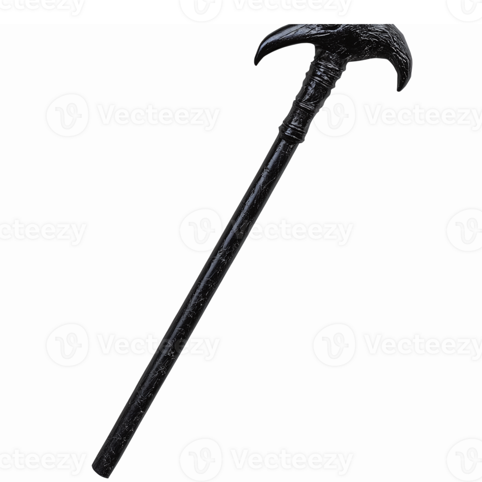 Black Raven Skull Staff with Ornate Design for Fantasy Cosplay and Halloween Decorations png