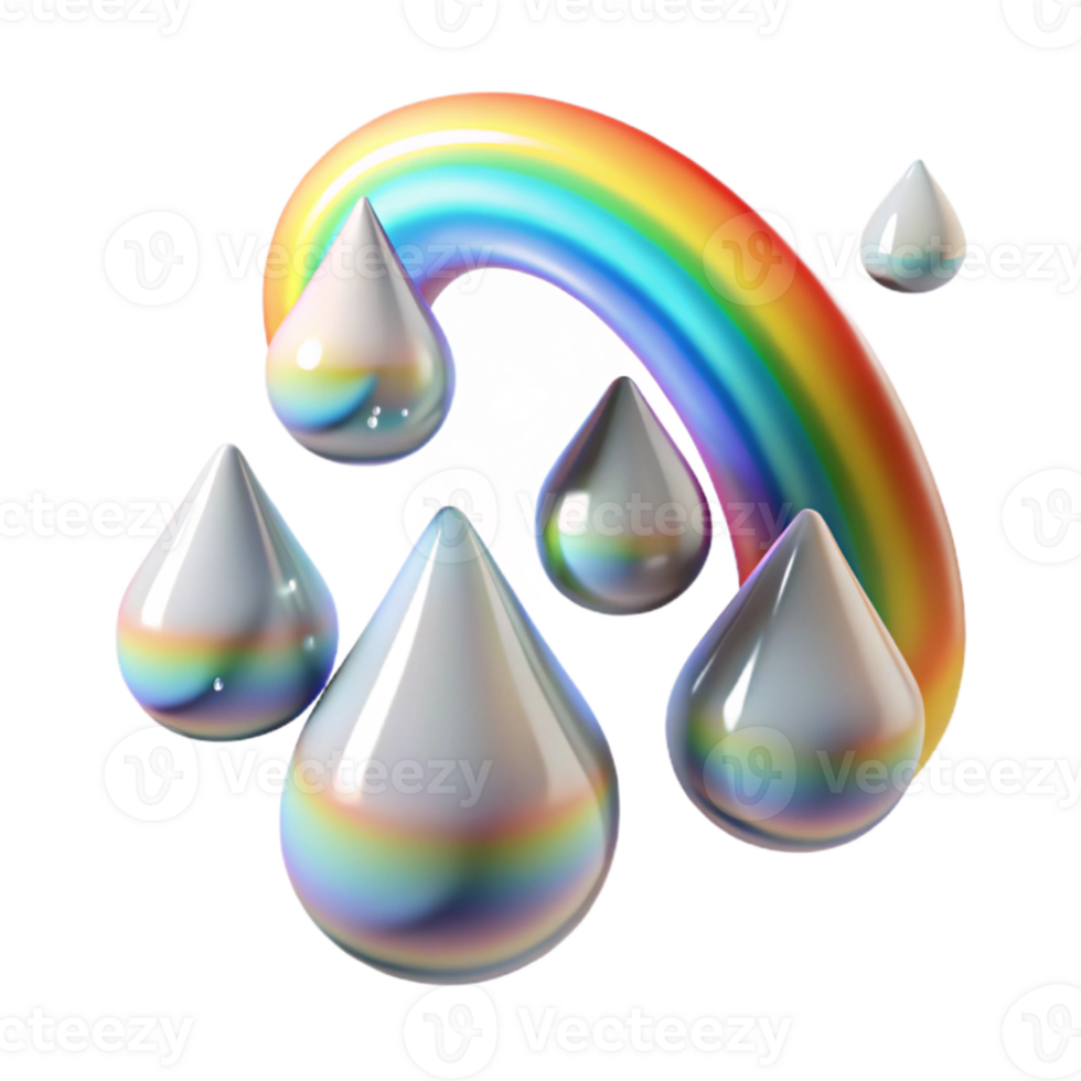 dramatic abstract Rain Drops with Rainbow Reflection Transparent Background exclusive png