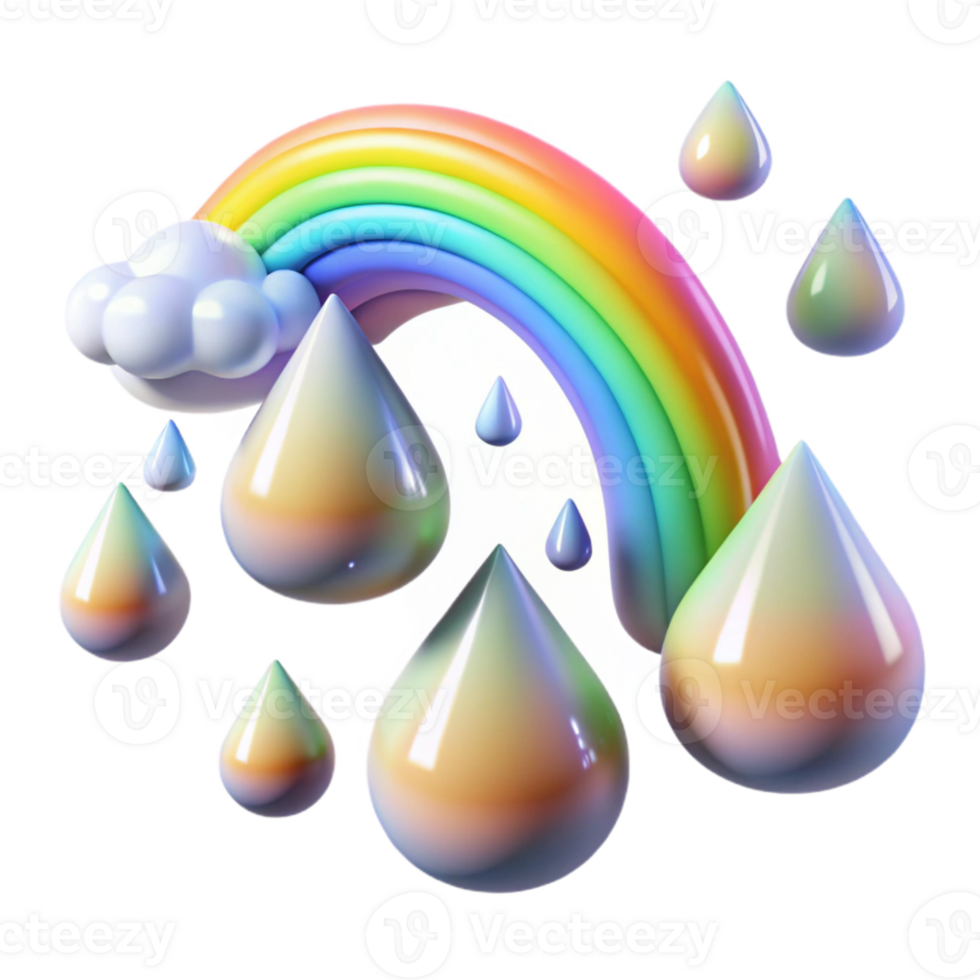 serene creative Rain Drops with Rainbow Reflection Transparent Background high resolution png