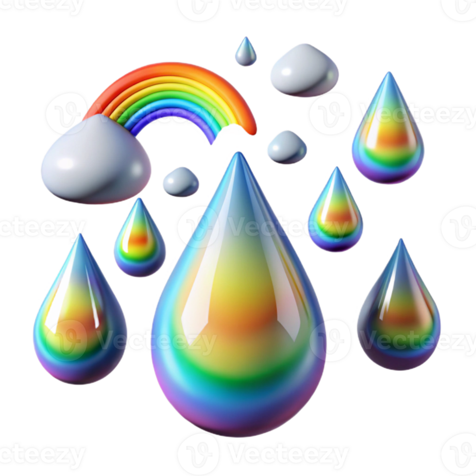 extraordinary modern Rain Drops with Rainbow Reflection Transparent Background png