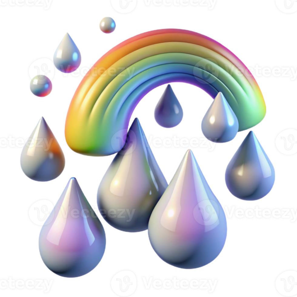 wonderful vintage Rain Drops with Rainbow Reflection Transparent Background genuine png