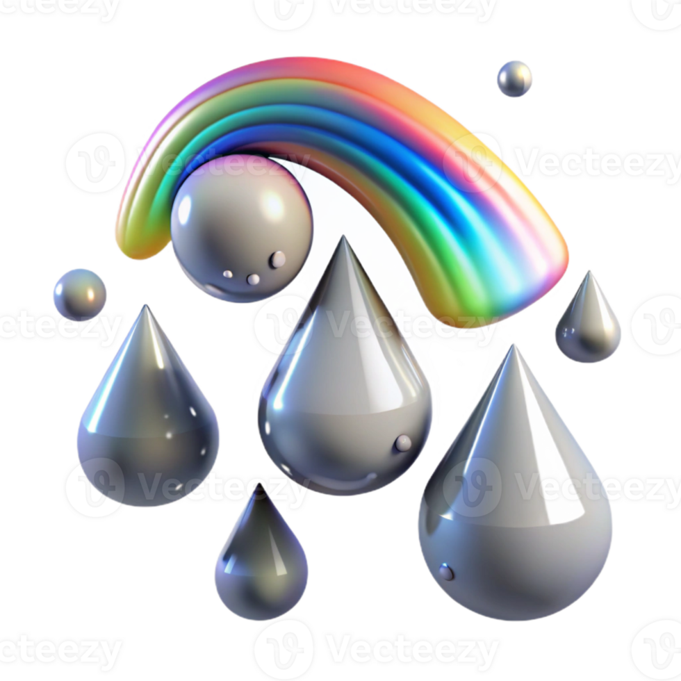 impressive vintage Rain Drops with Rainbow Reflection Transparent Background authentic png