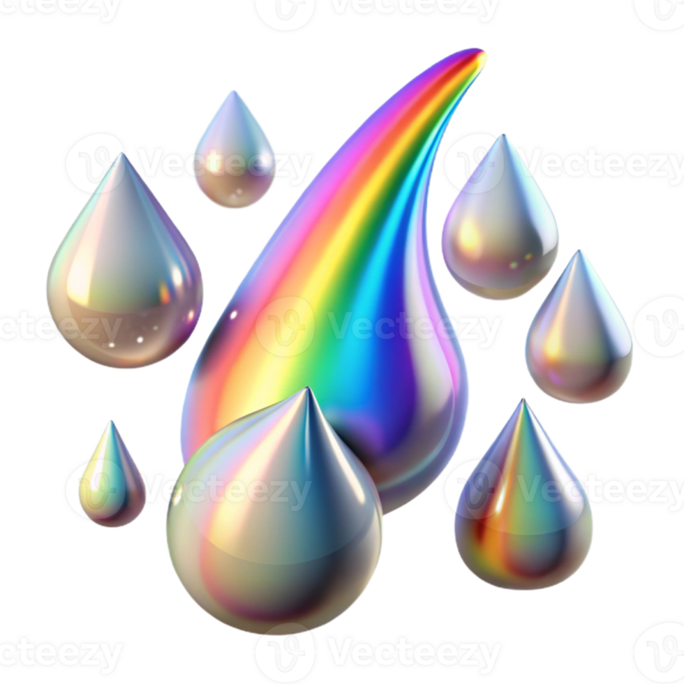 elegant vintage Rain Drops with Rainbow Reflection Transparent Background png