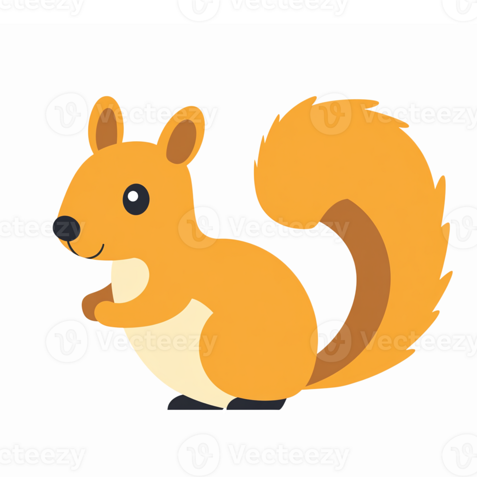 Cute Cartoon Squirrel Character with Bushy Tail Sitting Playfully on a Transparent Background png