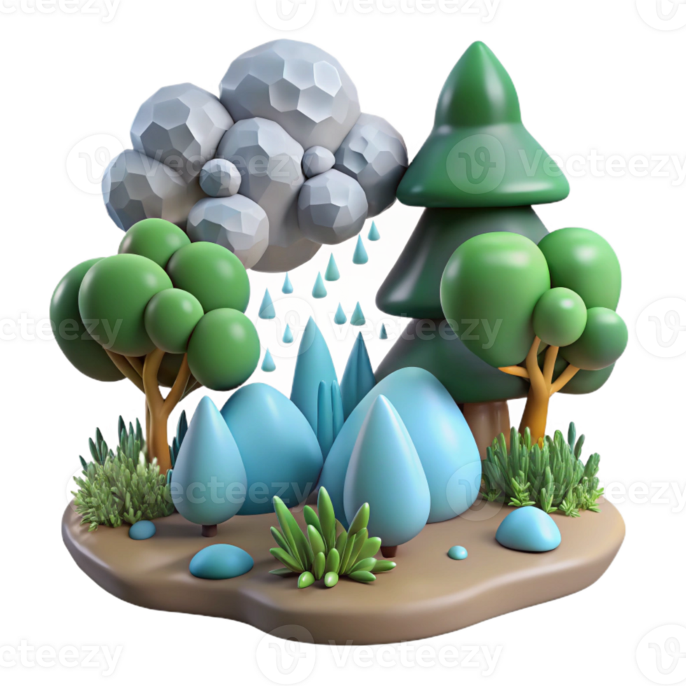 beautiful creative Rain on Forest Scene Cutout Isolated png