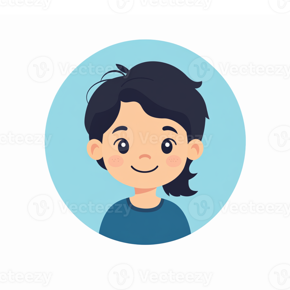 Cute Cartoon Boy Character with Appetizing Smile and Casual Blue Shirt on Circular Background png