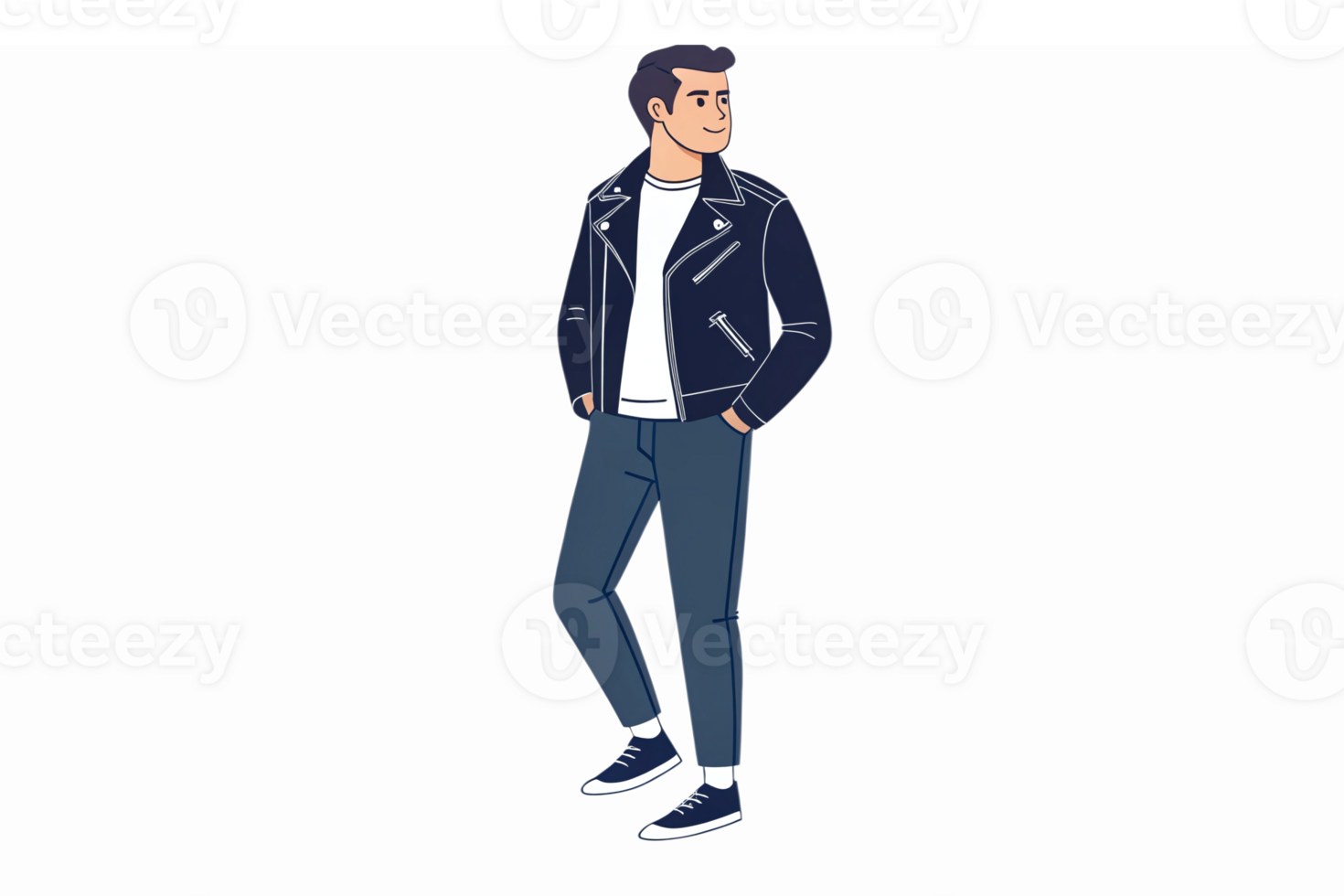 Stylish Young Man in Casual Attire with Leather Jacket Standing Confidently png