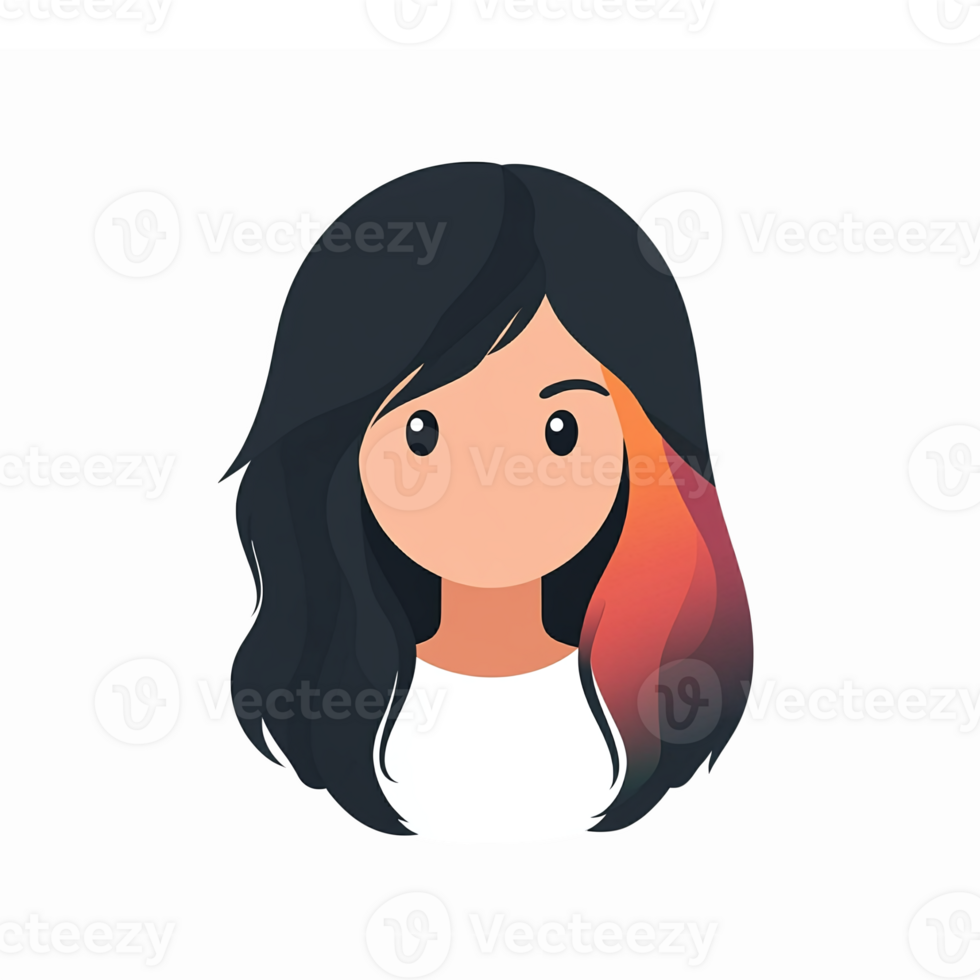 Stylish Young Woman with Long Black Hair and Gradient Red Highlights for Modern Digital Designs png