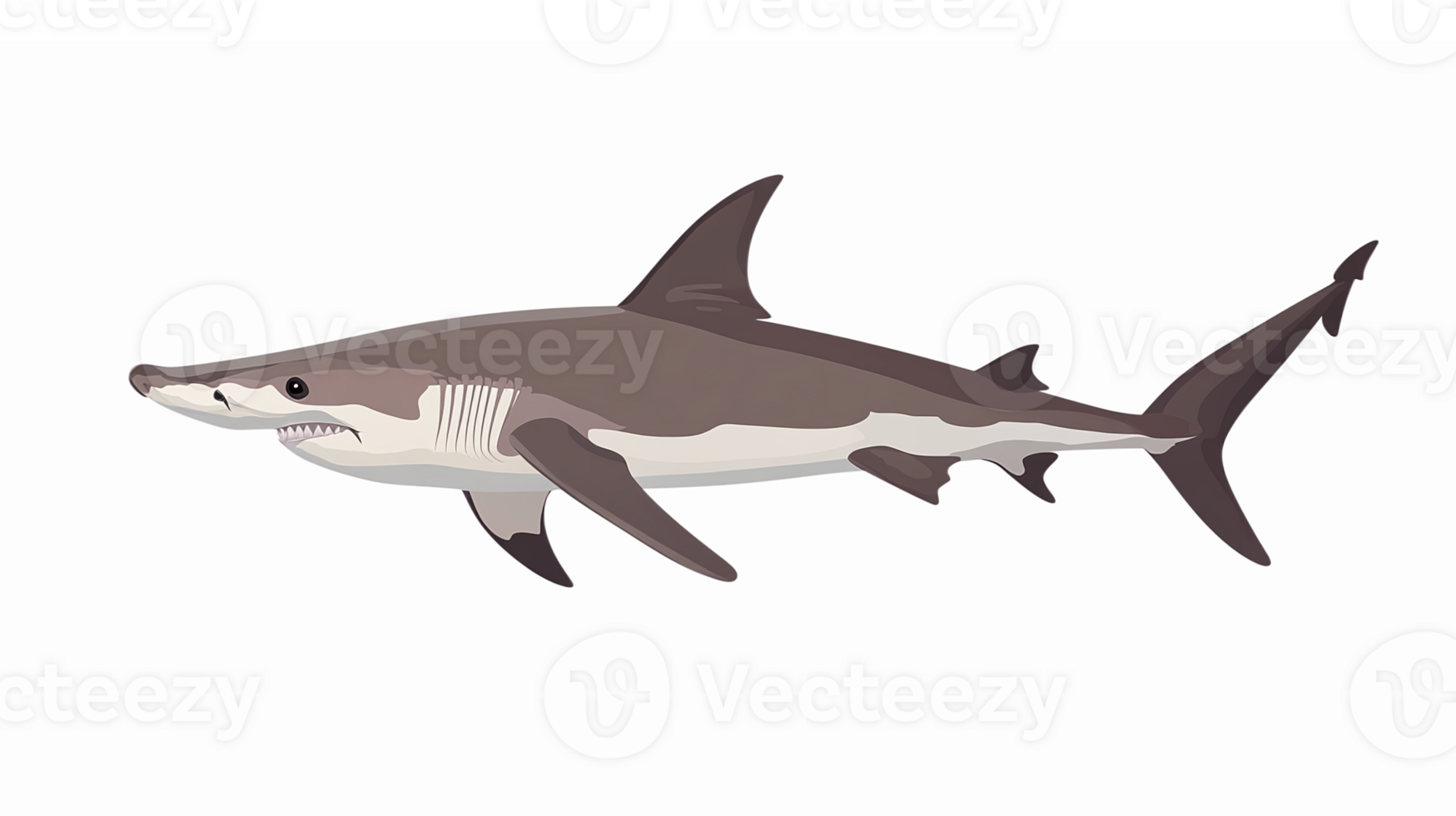 Realistic Illustration of a Great White Shark Swimming with Transparent Background png