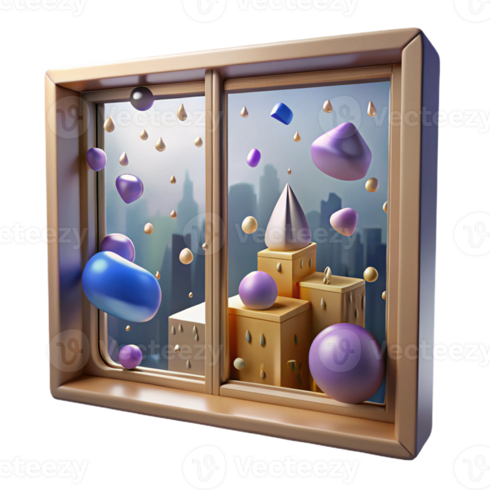 serene creative Rain on Window with City View Cutout Isolated high resolution png