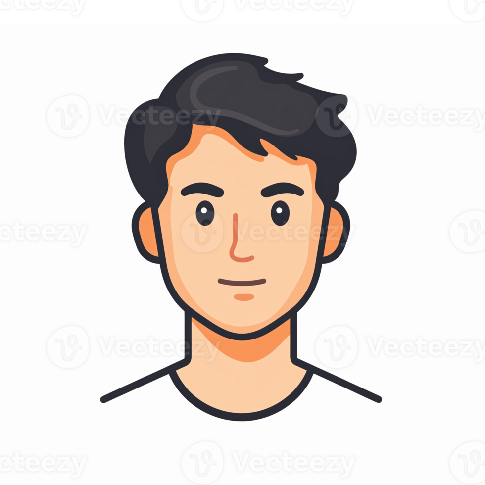Young Man with Short Black Hair and Simple Facial Features in Cartoon Style with Transparent Background png