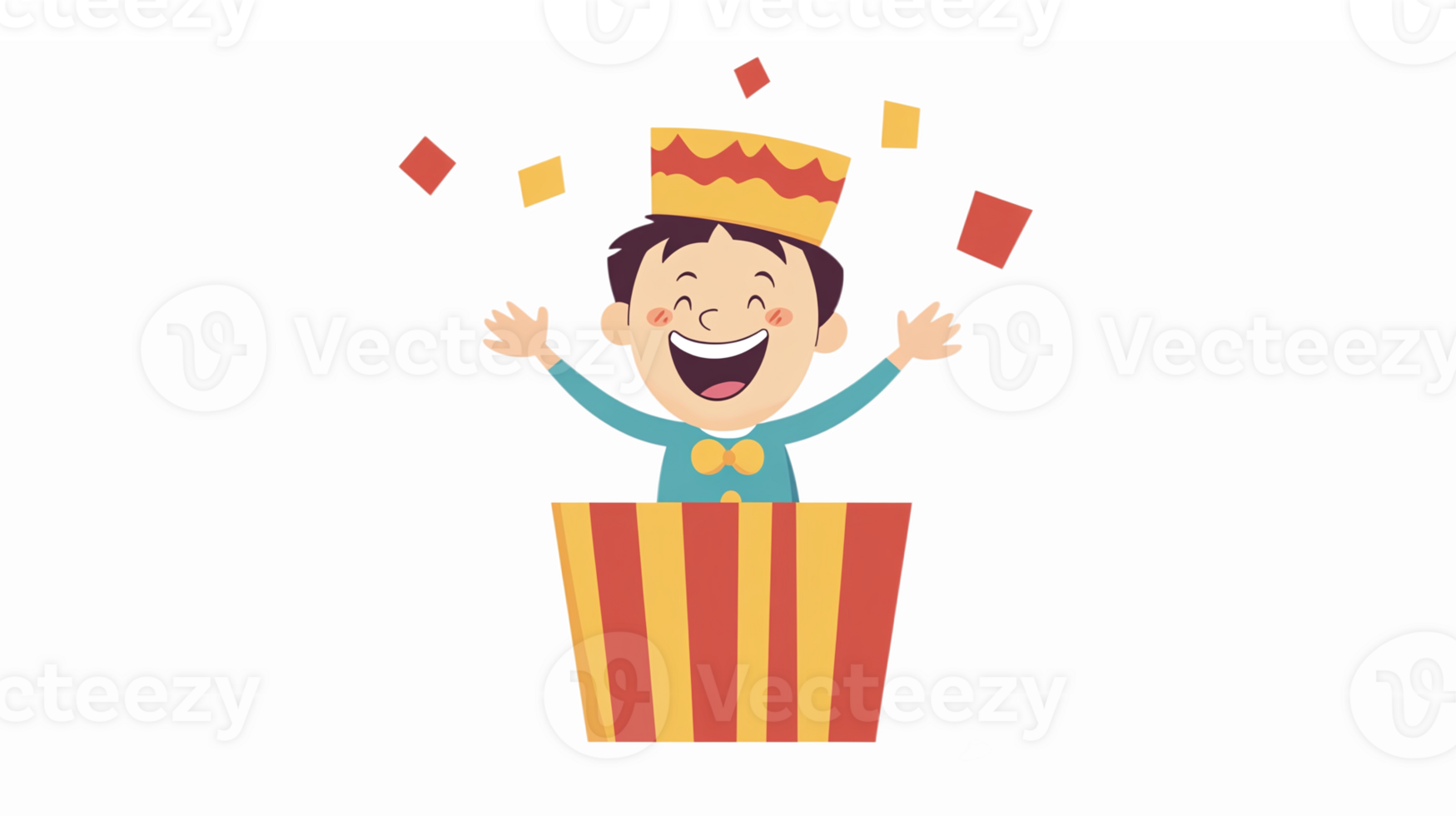 Joyful Child Emerging from Gift Box Celebrating with Colorful Confetti for Party Themes png