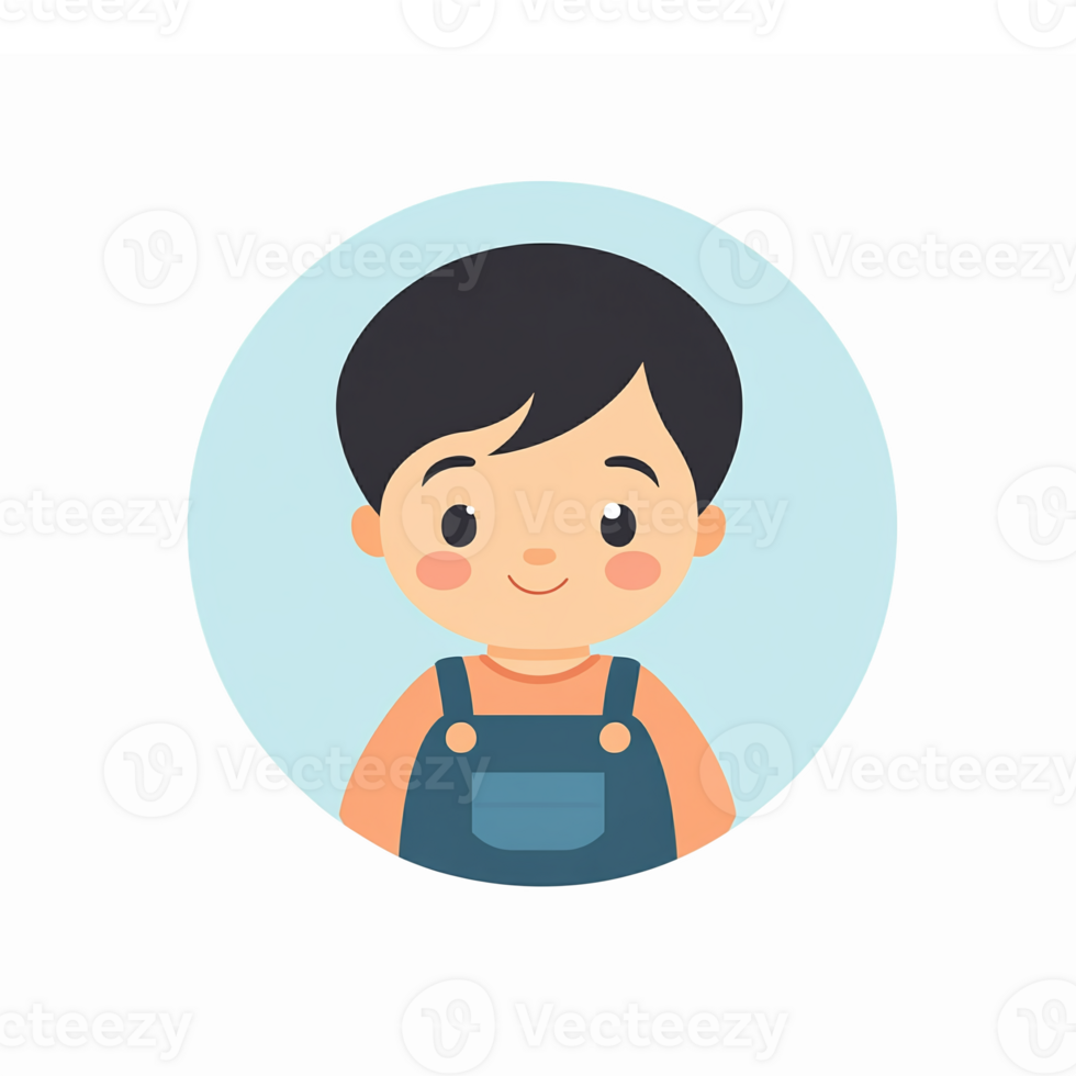 Cute Cartoon Boy Character in Overalls with Smile on a Light Blue Background png