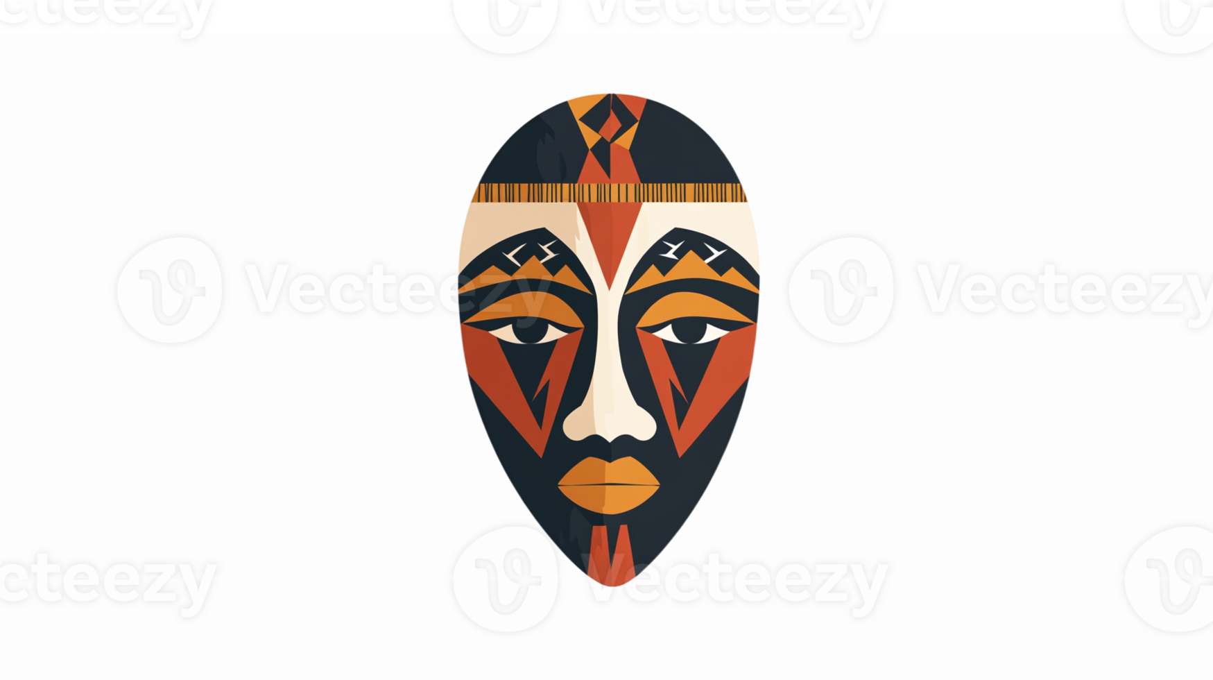 Colorful Tribal African Mask Illustration on Transparent Background png