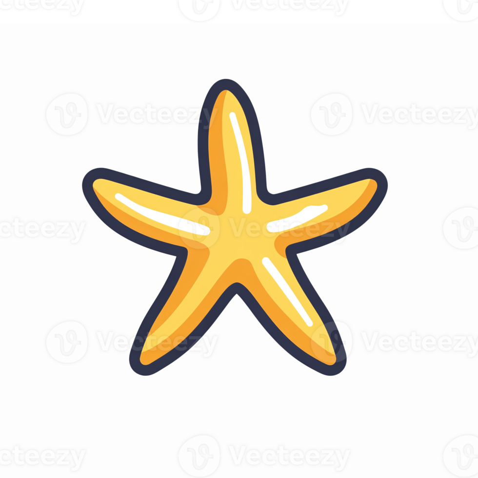 Bright Yellow Starfish Illustration with Transparent Background for Nautical Designs png