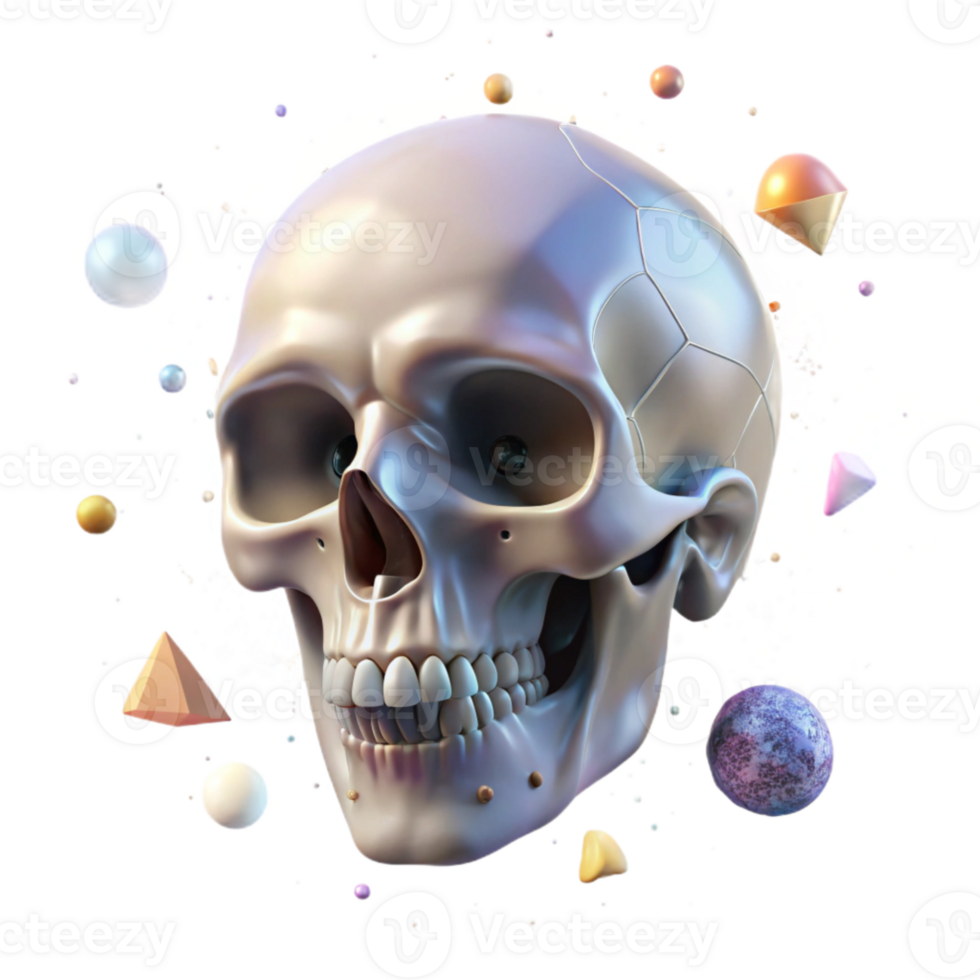 dramatic contemporary Realistic Human Skull Front View Transparent Background Cutout high quality png