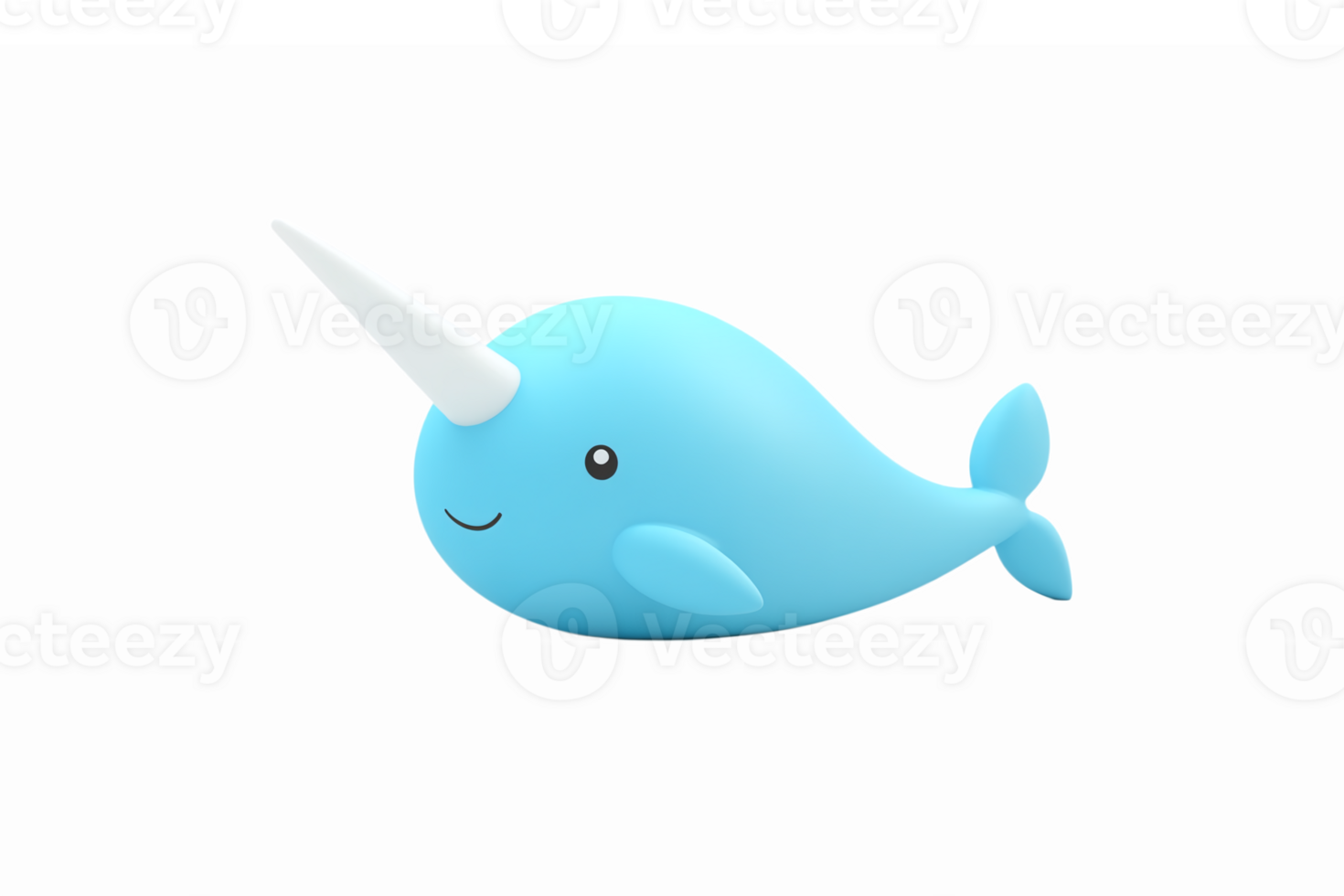 Cute Cartoon Narwhal with a Smiling Face and Blue Color on Transparent Background png