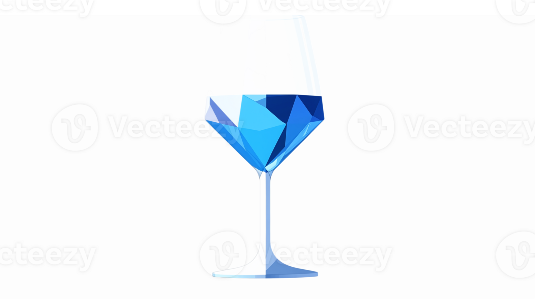 Stylish Blue Polygonal Cocktail Glass with Ice Cubes for Modern Drink Menus and Graphics png