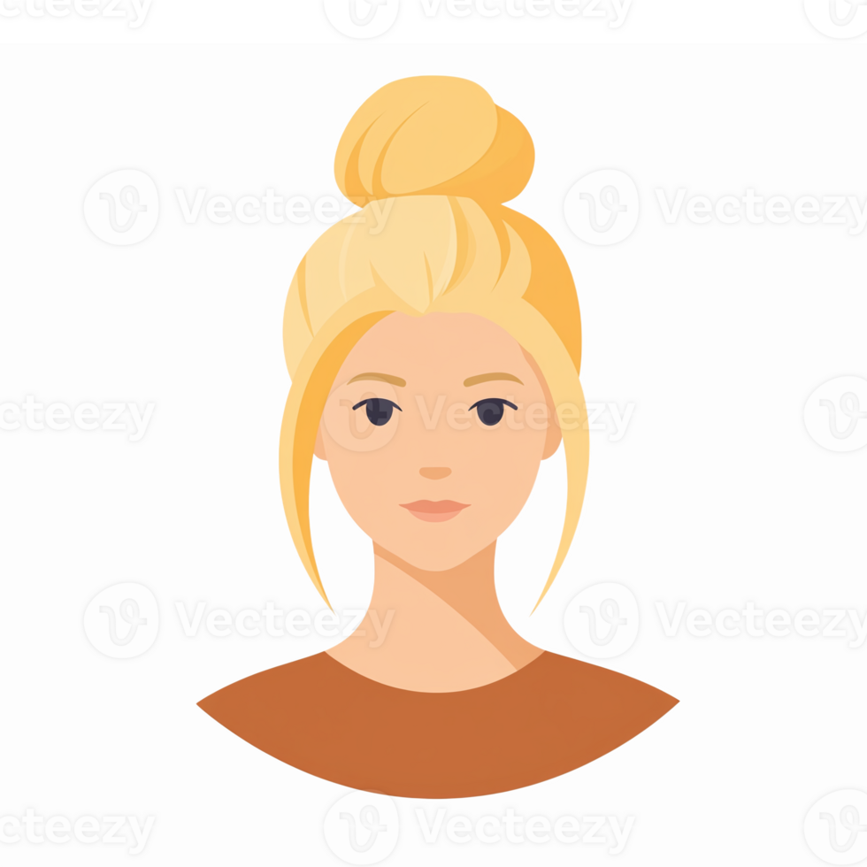 Blonde Woman with Bun Illustrated Portrait in Minimalist Style for Modern Design Projects png