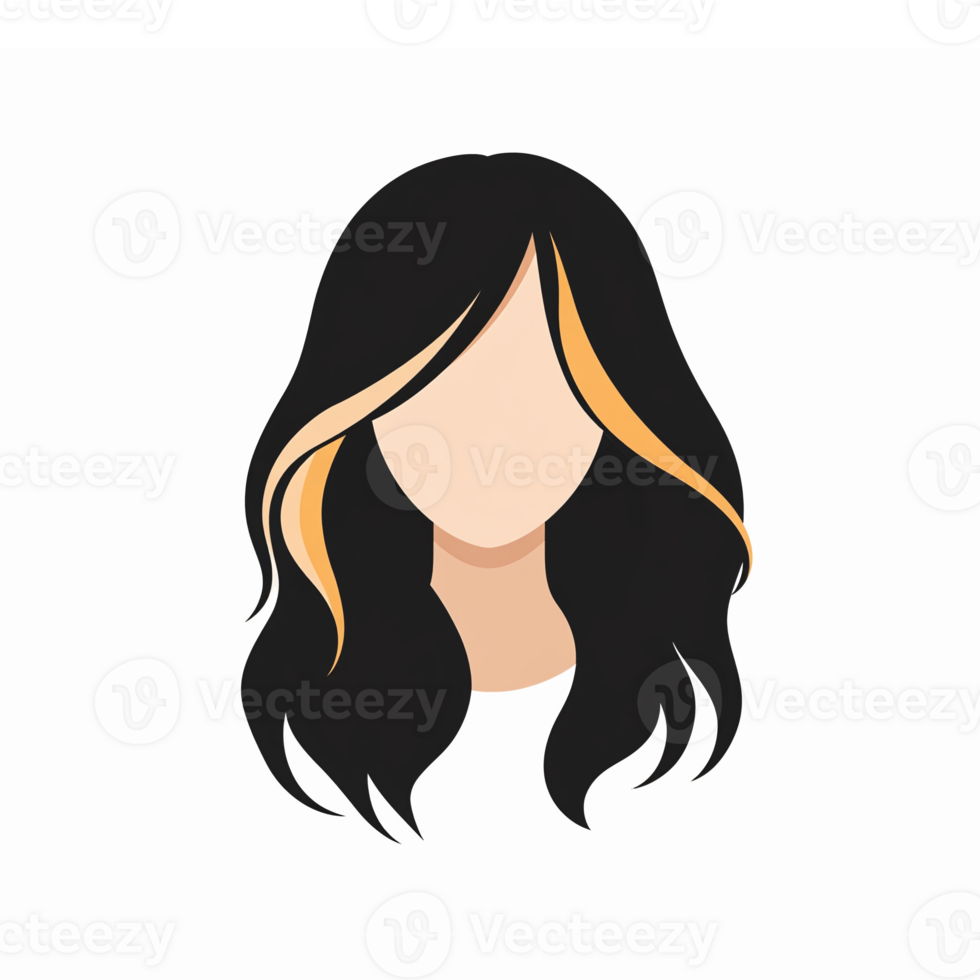 Stylish Female Hair Design with Black and Golden Highlights on Transparent Background png
