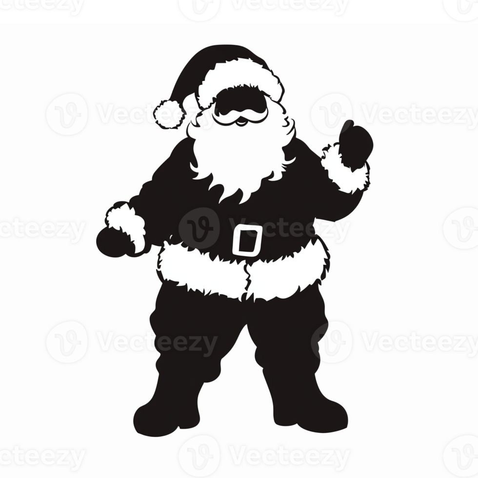 Cheerful Santa Claus Silhouette Christmas Character with White Trim and Raised Hand Gesture png