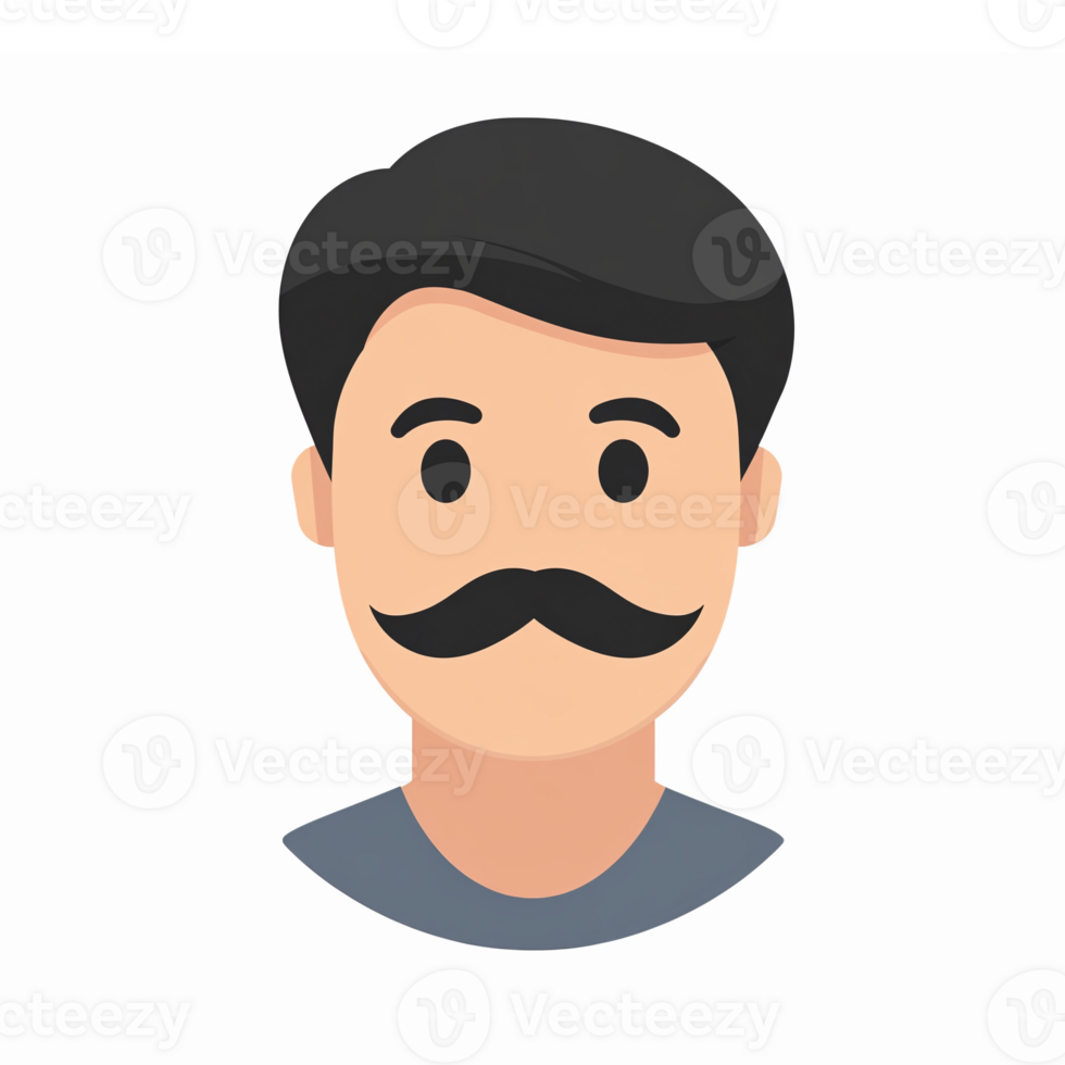 Cartoon Male Character with Mustache and Dark Hair in Flat Design Style on Transparent Background png