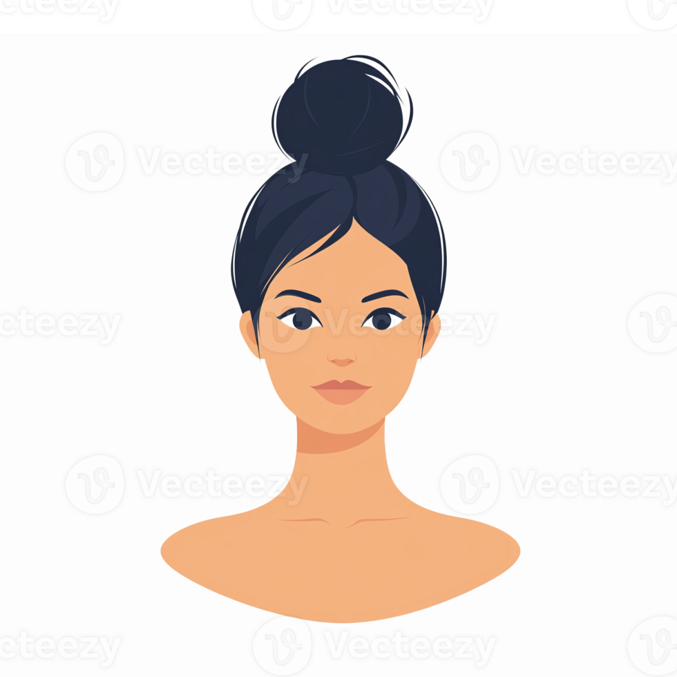 Modern Woman Portrait with Bun Hairstyle and Neutral Expression for Diverse Applications png