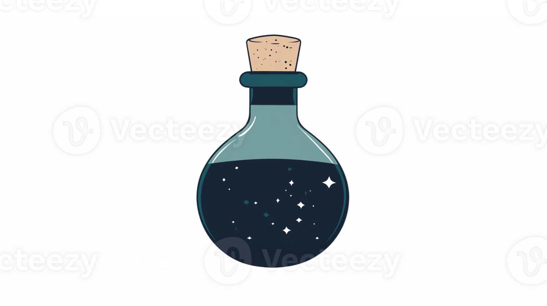 Mystical Potion Bottle with Sparkling Liquid and Cork Stopper for Fantasy and Magic Themes png