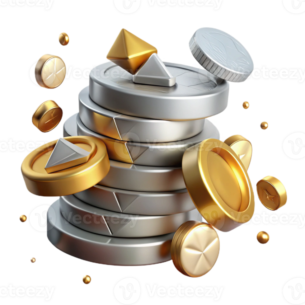 wonderful creative Realistic Stack of Coins Silver and Gold Isolated png