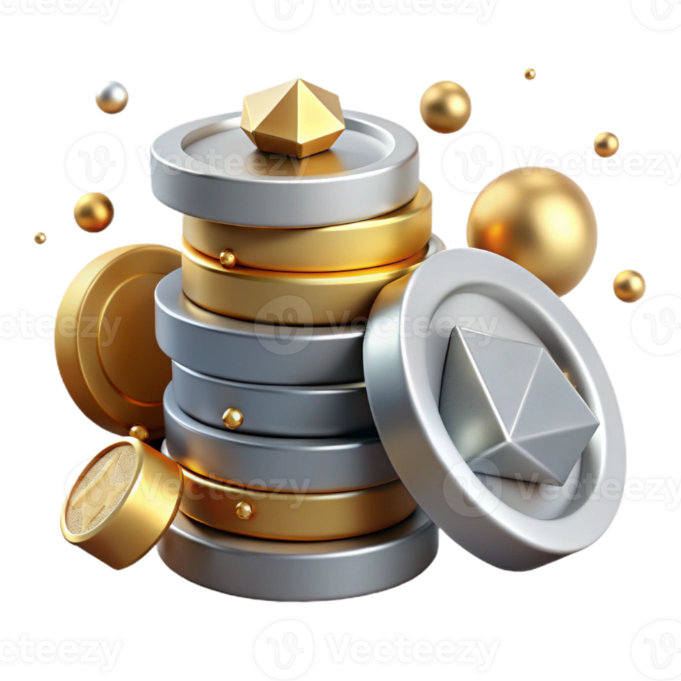 wonderful modern Realistic Stack of Coins Silver and Gold Isolated png