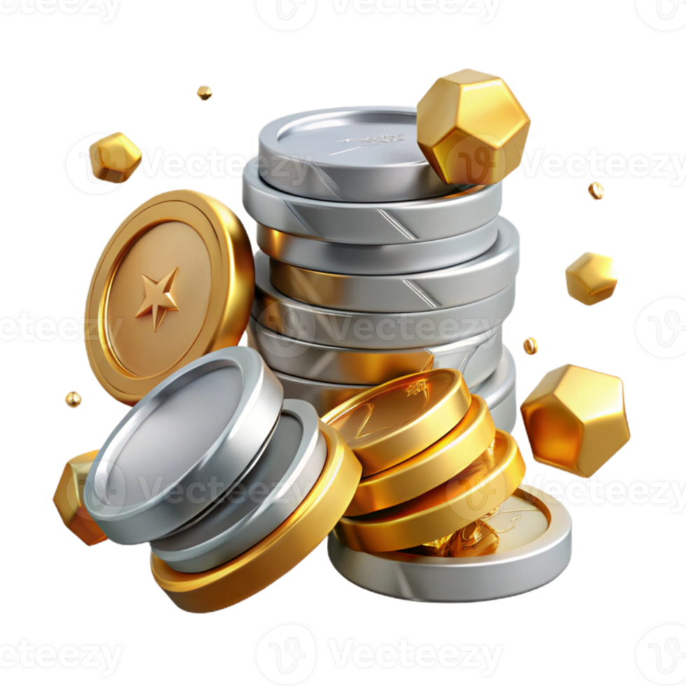 magnificent contemporary Realistic Stack of Coins Silver and Gold Isolated png