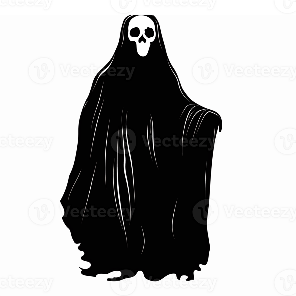 Eerie Ghost Cloaked in Black Drapery with Skull Face Ideal for Halloween Decorations and Party Themes png
