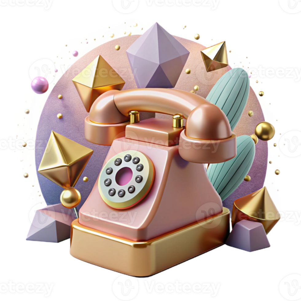 serene modern Retro Telephone Front View Transparent Background detailed png