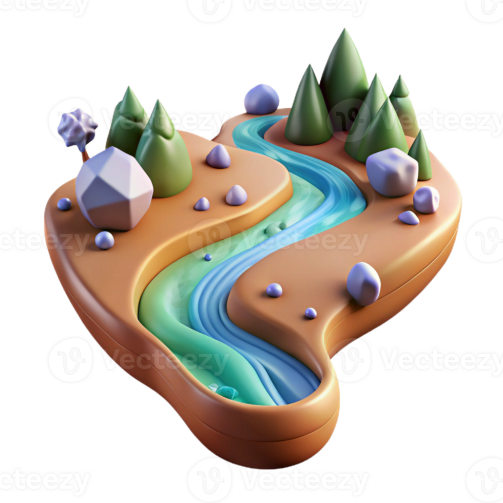 beautiful modern River Flowing Through Valley Isolated Cutout premium png