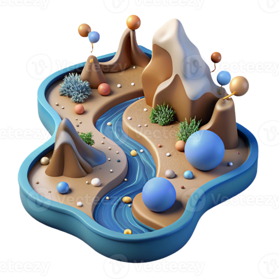 beautiful rustic River Delta Formation Cutout with Branching Waterways png