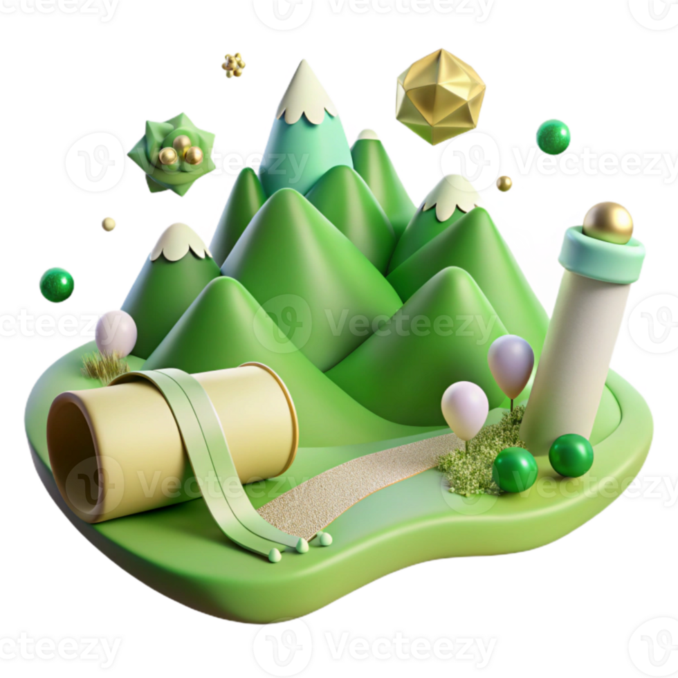 vibrant creative Rolling Green Hills Landscape Cutout Transparent Background detailed png