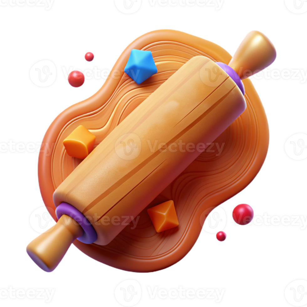 vibrant traditional Rolling Pin Angled View Wooden Texture Isolated premium png