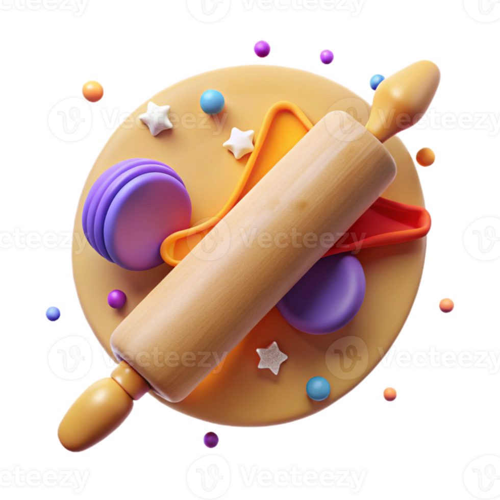 elegant creative Rolling Pin Top View Isolated detailed png