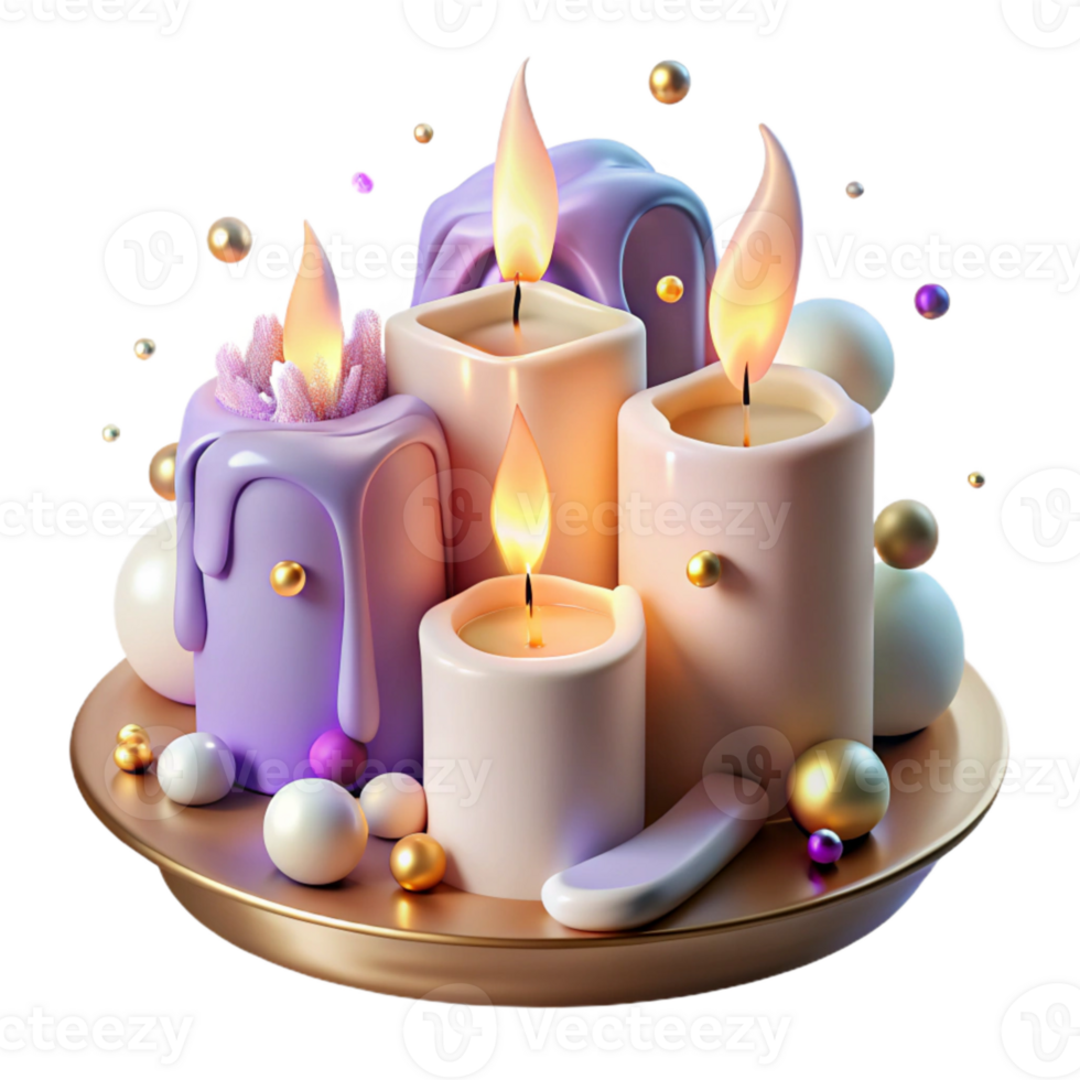 stunning classic Romantic Light Candles with Flickering Flames Isolated detailed png