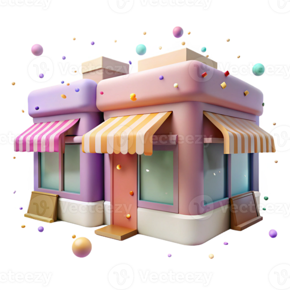 impressive artistic Row of City Storefronts with Awnings Cutout Element high quality png
