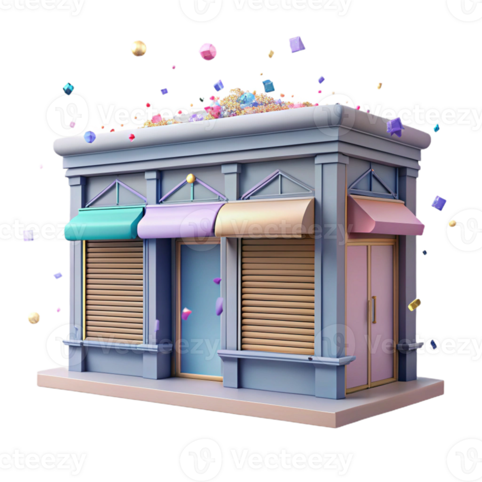 stunning minimalist Row of City Storefronts with Awnings Cutout Element detailed png