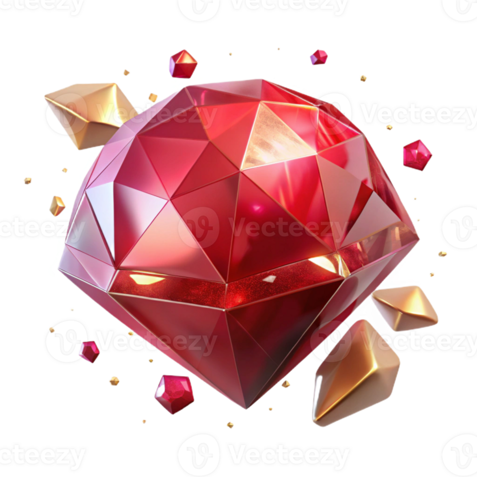 impressive rustic Ruby Red Gemstone Facets Isolated with Transparent Background and Sparkling Brilliance original png