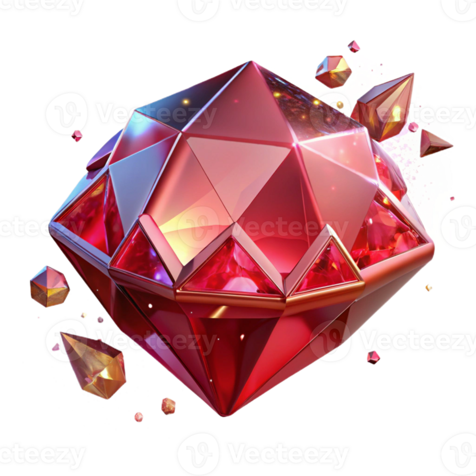 elegant rustic Ruby Red Gemstone Facets Isolated with Transparent Background and Sparkling Brilliance detailed png