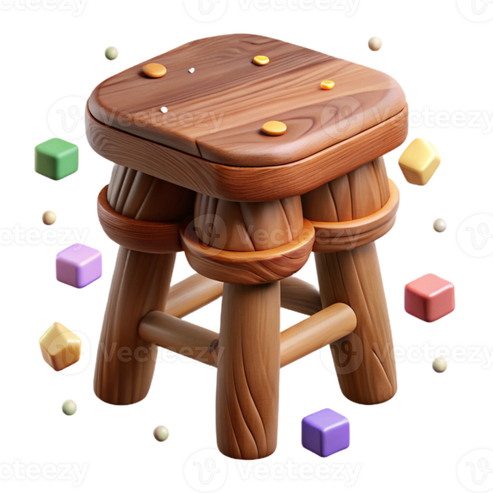 beautiful classic Rustic Wooden Stool Side View Isolated authentic png