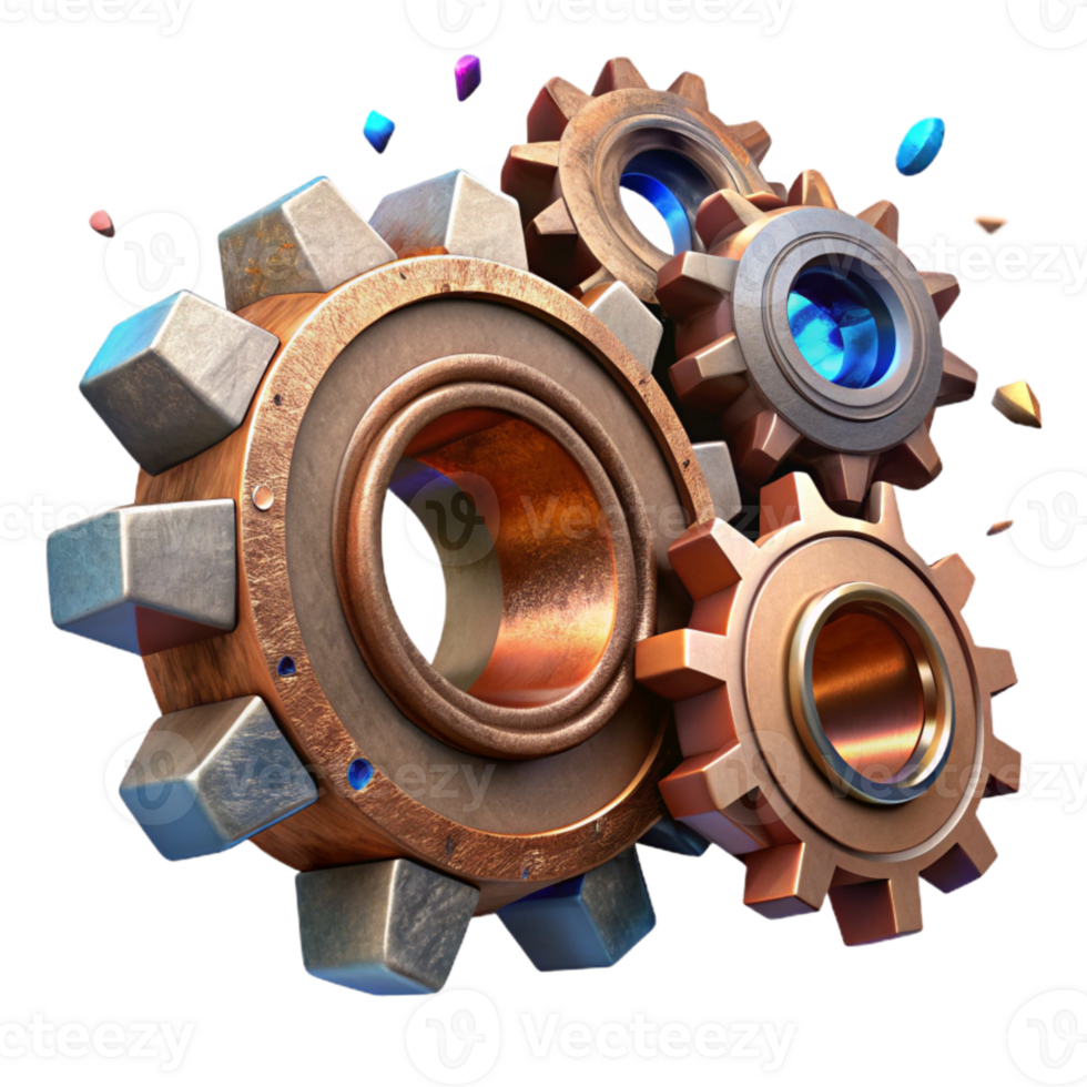 dramatic abstract Rusting Metal Gears and Cogs Isolated high quality png